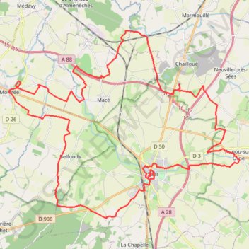Itinéraire Rando XC Sagienne - Sées, distance, dénivelé, altitude, carte, profil, trace GPS