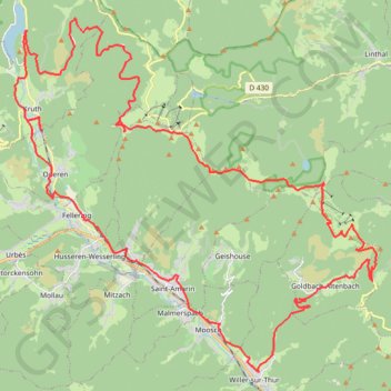 Itinéraire Kruth - Markstein - Grand Ballon - Willer-sur-Thur - Kruth, distance, dénivelé, altitude, carte, profil, trace GPS