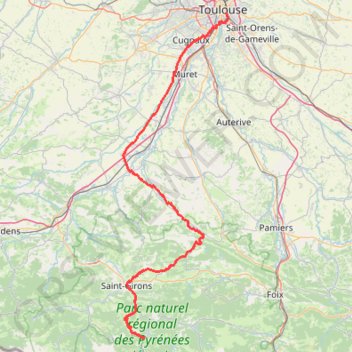 Itinéraire Toulouse -> Seix par Garonne, Arize & Catchaudégué, distance, dénivelé, altitude, carte, profil, trace GPS