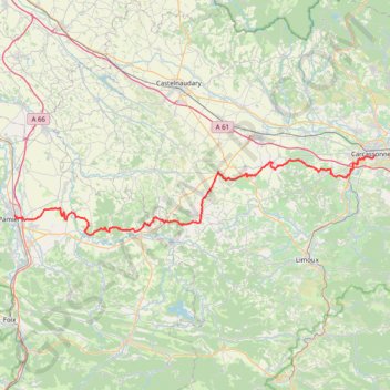 Itinéraire Carcassonne - Pamiers, distance, dénivelé, altitude, carte, profil, trace GPS
