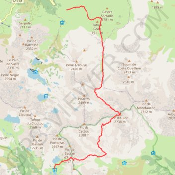 Itinéraire Pic d'Aulon et lacet du Garet depuis R. de Bastan, distance, dénivelé, altitude, carte, profil, trace GPS