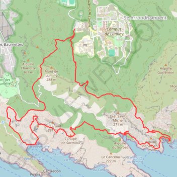 Itinéraire Calanques Luminy, distance, dénivelé, altitude, carte, profil, trace GPS