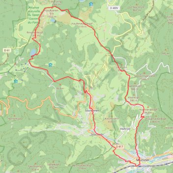 Itinéraire Munster (26,8 km), distance, dénivelé, altitude, carte, profil, trace GPS