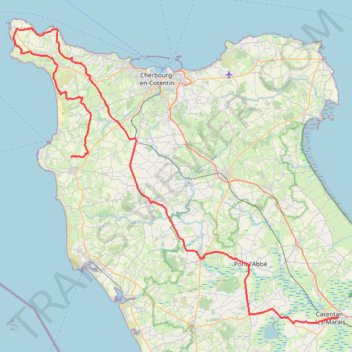 Itinéraire 1 - Tréauville - Carentan-les-Marais, distance, dénivelé, altitude, carte, profil, trace GPS