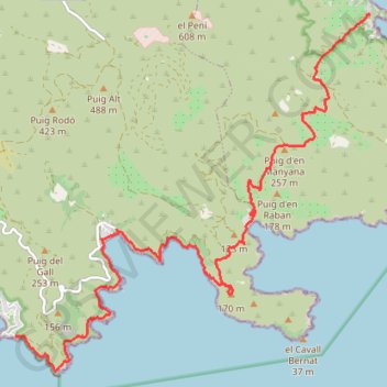 Itinéraire De Roses à Cadaqués par le GR 92, distance, dénivelé, altitude, carte, profil, trace GPS