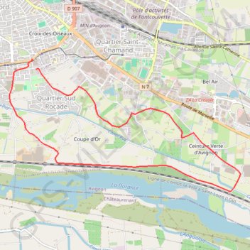 Itinéraire Avignon Zone verte, distance, dénivelé, altitude, carte, profil, trace GPS
