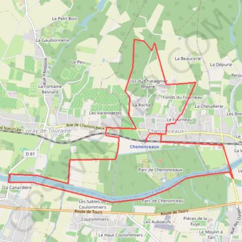 Itinéraire Val de Loire, Chenonceau, Autour du château, distance, dénivelé, altitude, carte, profil, trace GPS