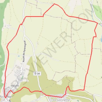 Itinéraire Nonette - Orsonette, distance, dénivelé, altitude, carte, profil, trace GPS