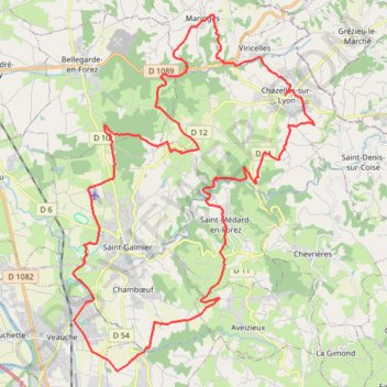 Itinéraire Chazelles sur Lyon, distance, dénivelé, altitude, carte, profil, trace GPS