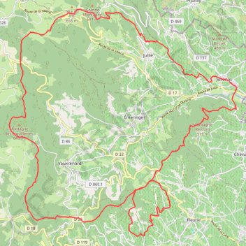 Itinéraire Les cimes de Julienas, distance, dénivelé, altitude, carte, profil, trace GPS