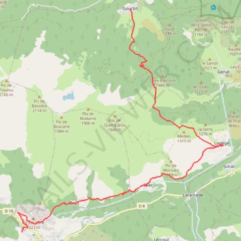 Itinéraire Gourbit auzat, distance, dénivelé, altitude, carte, profil, trace GPS