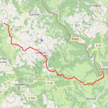 Itinéraire D'Estaing a Campagnac, distance, dénivelé, altitude, carte, profil, trace GPS