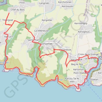 Itinéraire Moëlan-sur-Mer - Doelan - Sentier côtier, distance, dénivelé, altitude, carte, profil, trace GPS