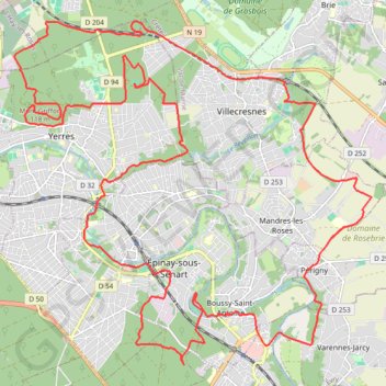 Itinéraire L'Essonien - Yerres, distance, dénivelé, altitude, carte, profil, trace GPS