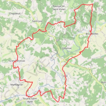 Itinéraire Bourdeilles 44 kms, distance, dénivelé, altitude, carte, profil, trace GPS