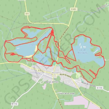 Itinéraire Domaine d'Hostens : Lac de Lamothe, lacs de Bernadas, lac du Bourg et lac de Bousquey, distance, dénivelé, altitude, carte, profil, trace GPS