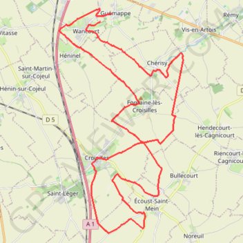 Itinéraire Guémappe - Croisilles - 19124 - UtagawaVTT.com, distance, dénivelé, altitude, carte, profil, trace GPS