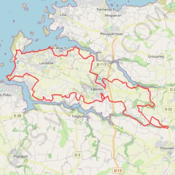 Itinéraire Rando à Lannilis, distance, dénivelé, altitude, carte, profil, trace GPS