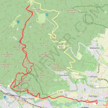 Itinéraire Cernay-Freundstein, distance, dénivelé, altitude, carte, profil, trace GPS