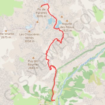 Itinéraire Pic de Parières par l'arête est, distance, dénivelé, altitude, carte, profil, trace GPS