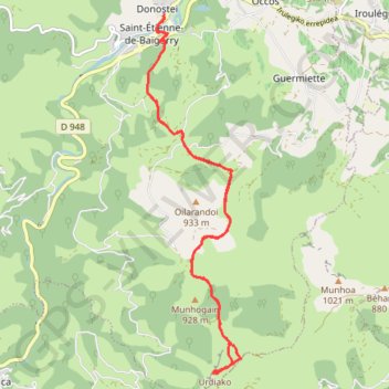 Itinéraire Urdiakoharria, distance, dénivelé, altitude, carte, profil, trace GPS