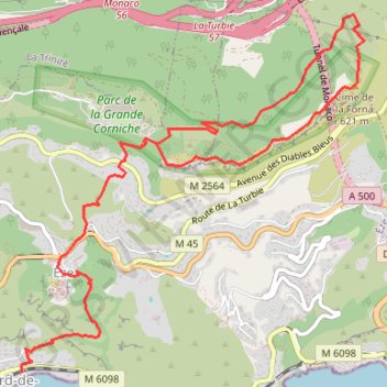 Itinéraire Cime de la Forna (Èze-Bord-de-Mer), distance, dénivelé, altitude, carte, profil, trace GPS