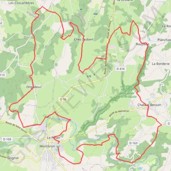 Itinéraire Montbron 37 kms, distance, dénivelé, altitude, carte, profil, trace GPS