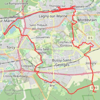 Itinéraire Jossigny, distance, dénivelé, altitude, carte, profil, trace GPS
