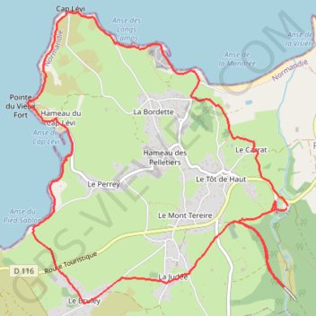Itinéraire Cotentin, cap Lévi, distance, dénivelé, altitude, carte, profil, trace GPS
