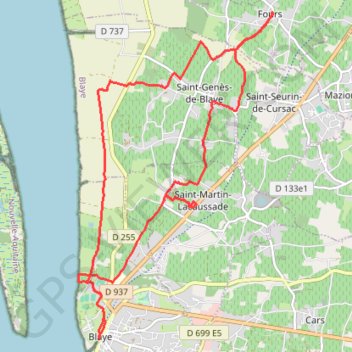 Itinéraire 🚴 Trace de la Citadelle de Blaye a Fours, distance, dénivelé, altitude, carte, profil, trace GPS