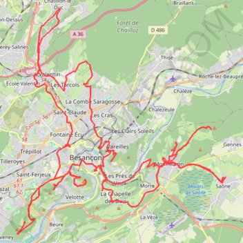 Itinéraire Les Forts de Besançon, distance, dénivelé, altitude, carte, profil, trace GPS