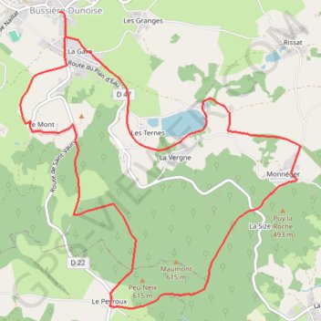 Itinéraire Circuit de Bussière-Dunoise, distance, dénivelé, altitude, carte, profil, trace GPS