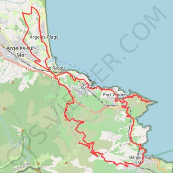 Itinéraire 🚴 Trace ,boucle d'Argelès-sur-Mer a Banyuls-sur-Mer, distance, dénivelé, altitude, carte, profil, trace GPS