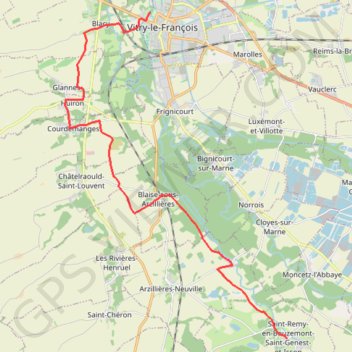 Itinéraire Chemin de Compostelle, Voie de Vézelay GR654 De Vitry-le-François à Saint-Rémy-en-Bouzemont, distance, dénivelé, altitude, carte, profil, trace GPS