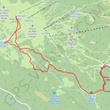 Itinéraire Lac d'Aude Mont Llaret, distance, dénivelé, altitude, carte, profil, trace GPS