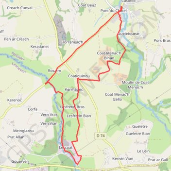 Itinéraire Pont-du-Châtel, distance, dénivelé, altitude, carte, profil, trace GPS
