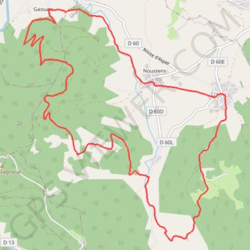 Itinéraire Urau - noustens - gaouats - artigues - courilles, distance, dénivelé, altitude, carte, profil, trace GPS