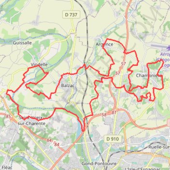 Itinéraire BALZAC CHAMPNIERS VTT, distance, dénivelé, altitude, carte, profil, trace GPS