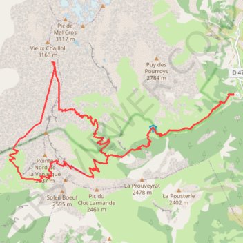 Itinéraire Vieux Chaillol par vallée du Tourrond, distance, dénivelé, altitude, carte, profil, trace GPS