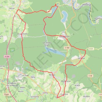 Itinéraire Entre Cliron et Rocroi, distance, dénivelé, altitude, carte, profil, trace GPS