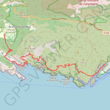 Itinéraire Morgiou Cassis, distance, dénivelé, altitude, carte, profil, trace GPS