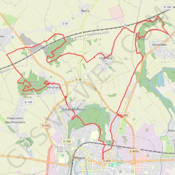 Itinéraire tour 33km penchard varreddes, distance, dénivelé, altitude, carte, profil, trace GPS