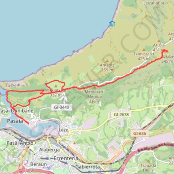Itinéraire Pays Basque, le Jaizkibel, distance, dénivelé, altitude, carte, profil, trace GPS
