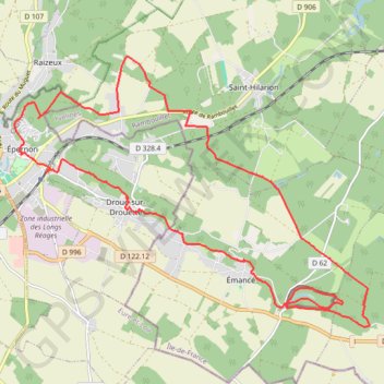 Itinéraire Epernon Drouette nord, distance, dénivelé, altitude, carte, profil, trace GPS