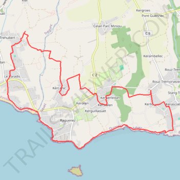 Itinéraire Littoral, campagne et villages de chaumières entre Trégunc et Névez, distance, dénivelé, altitude, carte, profil, trace GPS