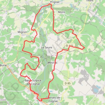 Itinéraire St Sulpice Prignac Cherves 42132, distance, dénivelé, altitude, carte, profil, trace GPS