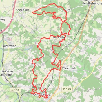 Itinéraire Fontcouverte - Grotte du Gros Roc - Château du Douhet - Château Gaillard, distance, dénivelé, altitude, carte, profil, trace GPS