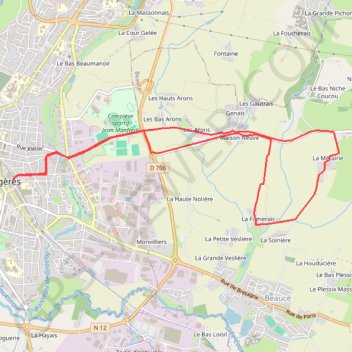 Itinéraire Fougères, distance, dénivelé, altitude, carte, profil, trace GPS