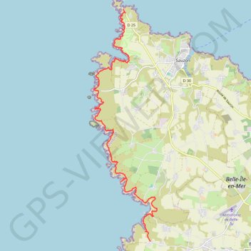 Itinéraire Belle Île en Mer Les poulains Plage de Vazen, distance, dénivelé, altitude, carte, profil, trace GPS