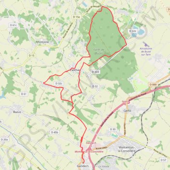 Itinéraire Forêt de Buzet depuis Garidech, distance, dénivelé, altitude, carte, profil, trace GPS